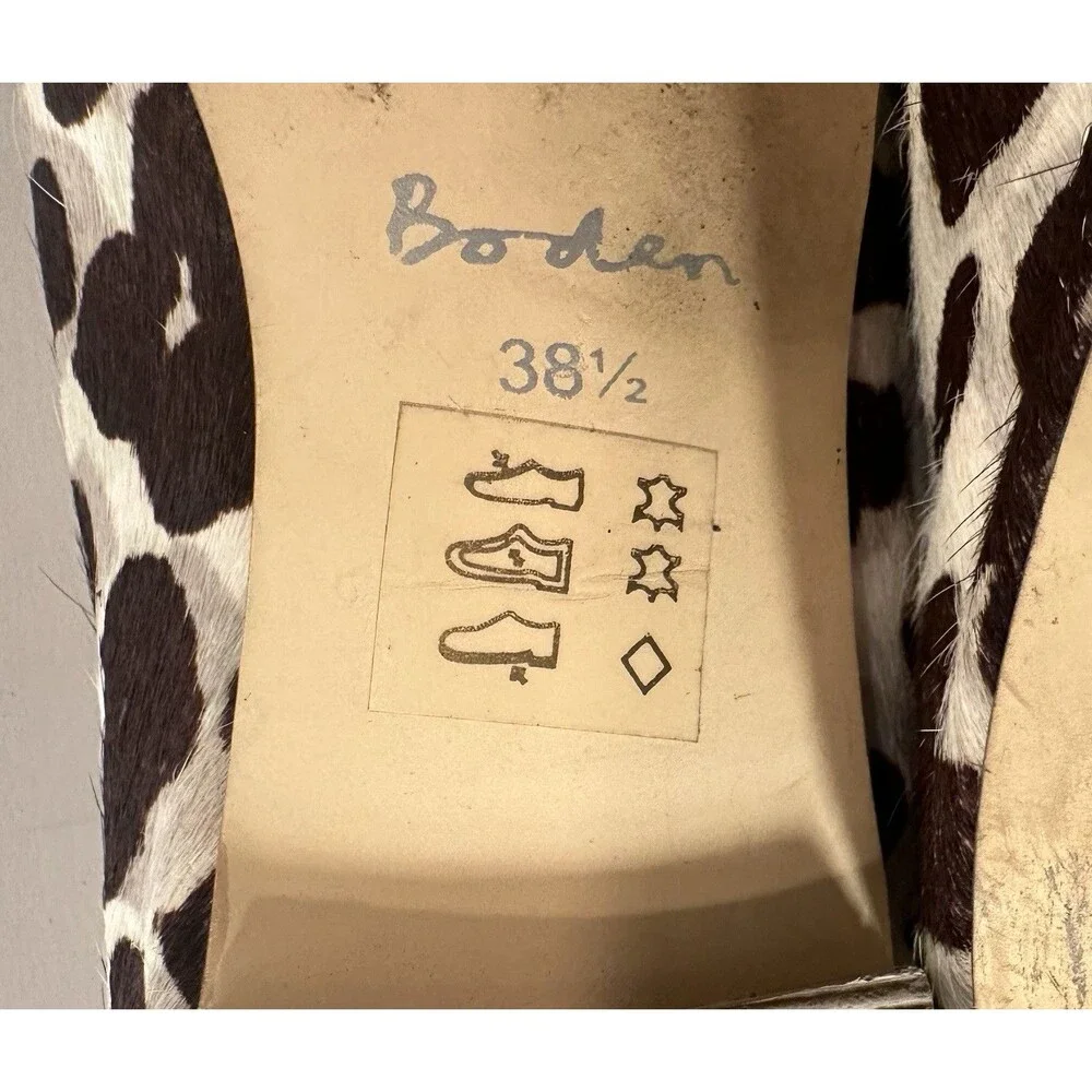 Boden Calf Hair Leopard Print Ballet Flats Scalloped Brown Women 38.5 US 7.5